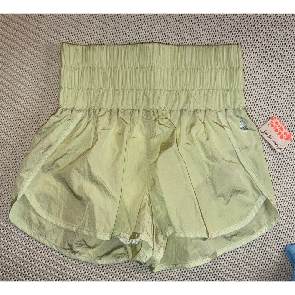 Free People Movement The Way Home Shorts Lime Green High Rise Smocked Small NWT